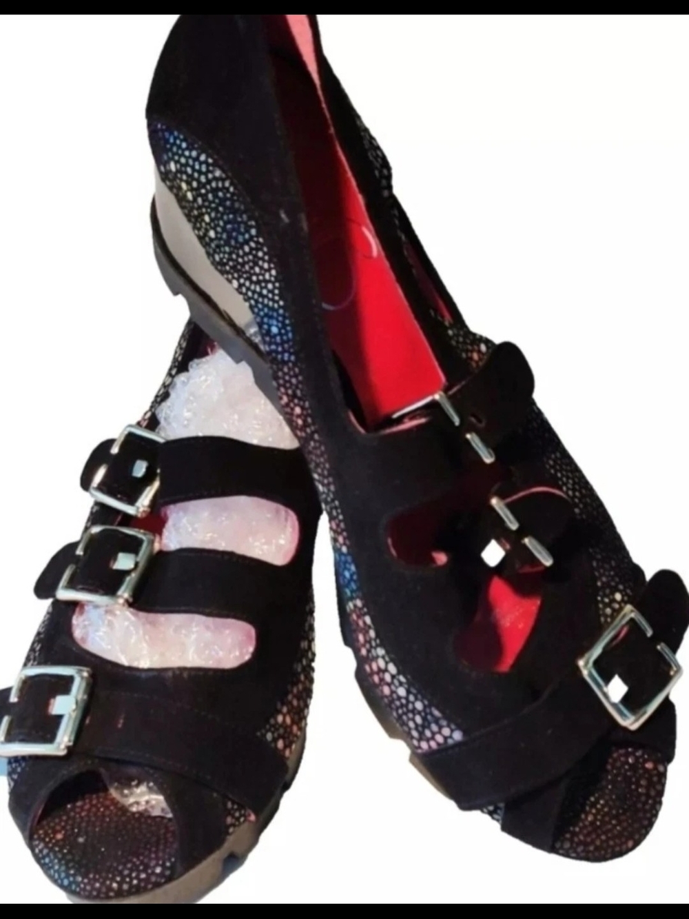 Chanii B Le Trek Black w/Multicolor Womens 40/9-9.5  Wedge Sandals...